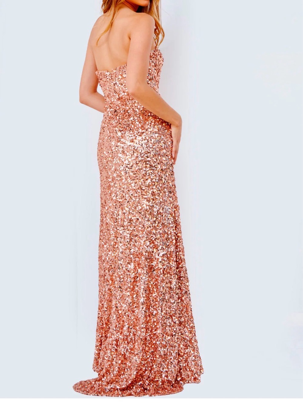 Tony Bowls Rose Gold Sequin Strapless Dress